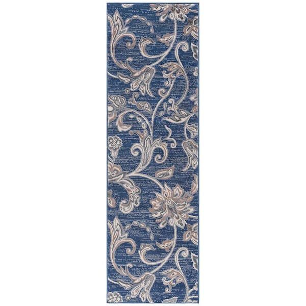 Madison Floral Navy 2 ft. x 10 ft. Indoor Runner Rug