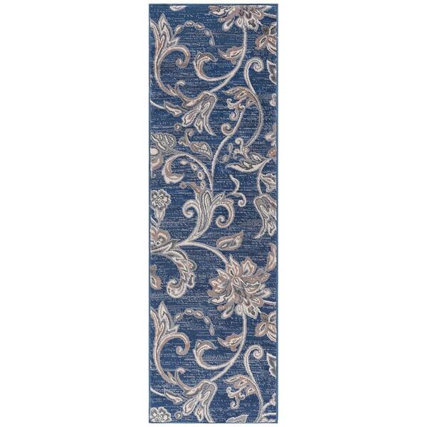 Madison Floral Navy 2 ft. x 8 ft. Indoor Runner Rug