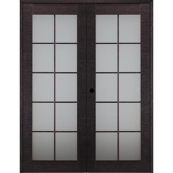 Belldinni Avanti 10-Lite Frosted Glass 48 in. x 84 in. Right Hand Active Black Apricot Composite Wood Double Prehung French Door