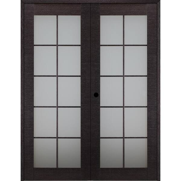 Belldinni Avanti 10-Lite Frosted Glass 56 in. x 84 in. Right Hand Active Black Apricot Composite Wood Double Prehung French Door
