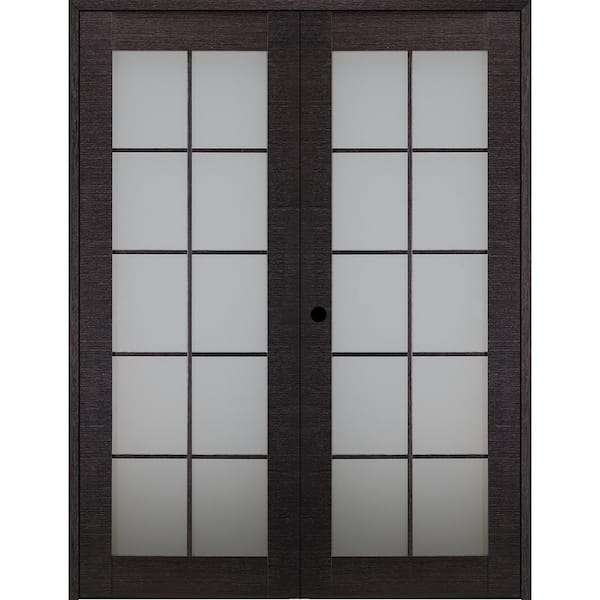 Belldinni Avanti 10-Lite Frosted Glass 56 in. x 84 in. Right Hand Active Black Apricot Composite Wood Double Prehung French Door