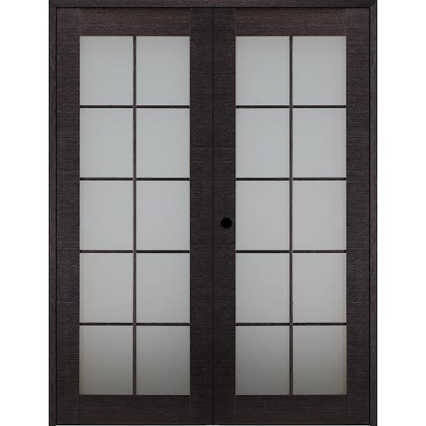 Belldinni Avanti 10-Lite Frosted Glass 36 in. x 92.5 in. Right Hand Active Black Apricot Composite Wood Double Prehung French Door