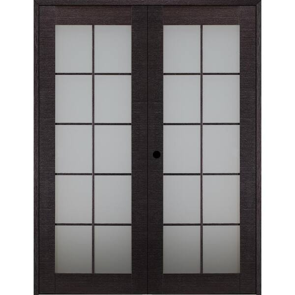 Belldinni Avanti 10-Lite Frosted Glass 48 in. x 92.5 in. Right Hand Active Black Apricot Composite Wood Double Prehung French Door