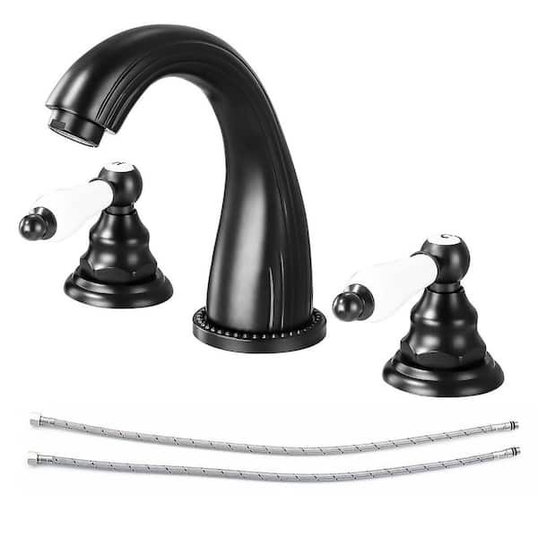 Double Handles 8 in. Widespread Bathroom Faucet 3-Hole Sink Faucet in Matte Black