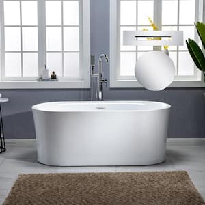 59 in. Acrylic Flatbottom Double Ended Air Bath Bathtub with Chrome Overflow and Drain Included in White