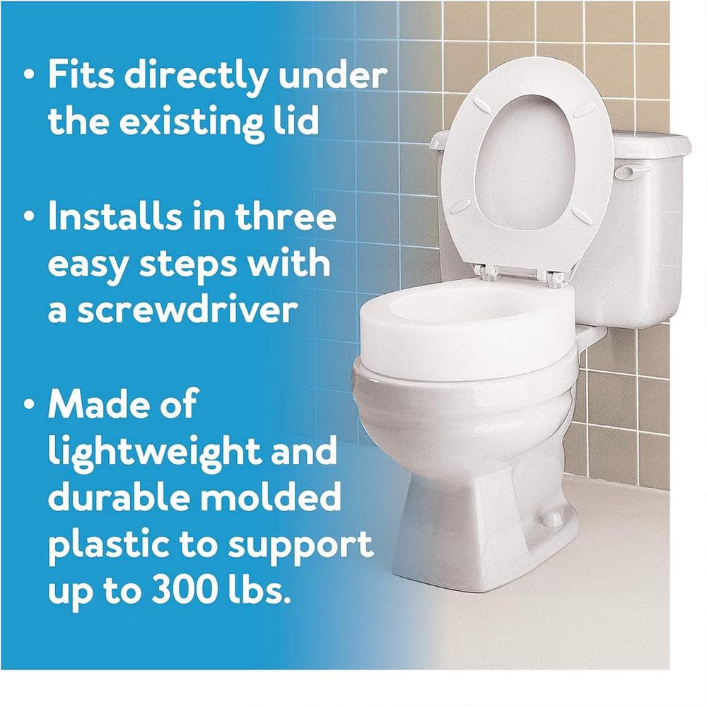 White Molded Plastic Elongated Raised Toilet Seat Elevator