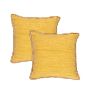 Raeleigh Yellow Solid Cotton Blend 20 in. x 20 in. Throw Pillow (Set of 2)