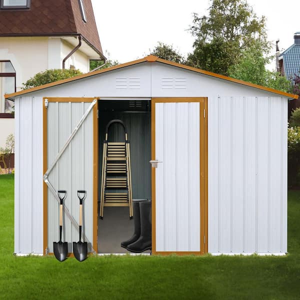 Metal Garden Sheds 10 ft. x 12 ft. Outdoor Storage Sheds White + Yellow (111.33 sq ft.)
