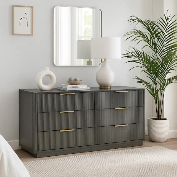 Noe Celia Gray and Gold 6 Drawer 20 in. Dresser without Mirror