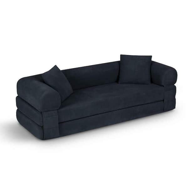 JASIWAY Modern 78.7 in. W Brown Velvet Folding Twin Size Sofa Bed