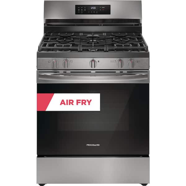 Frigidaire 30 in. 5.1 cu. ft. 5 Burner Freestanding Self-Cleaning Gas Range in Stainless Steel with Air Fry