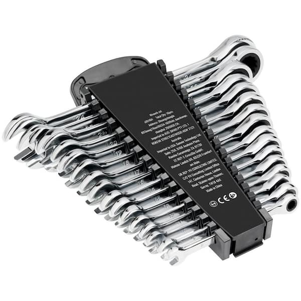 16-Piece Ratcheting Wrench Set, Combination Wrench Set with Organizer Rack, Cr-V Steel, Metric 8mm to 24mm