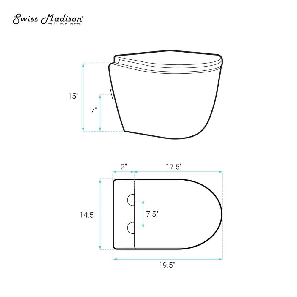 Glossy White Wall Mounted Round Dual Flush Toilet with Black Flush Plate