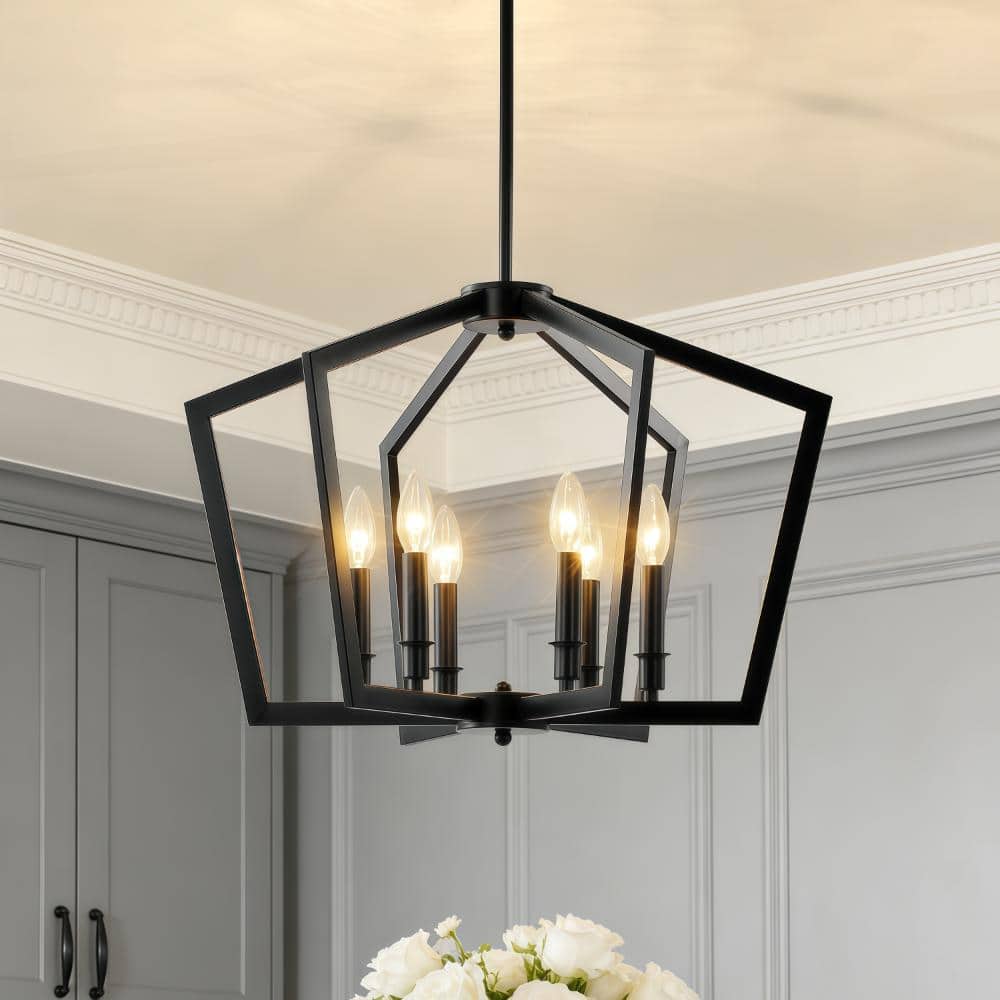 Modern Farmhouse 6-Light Black Geometric Chandelier with Open Cage Design for Dining Room, Living Room, Foyer price history on PriceWatchPro