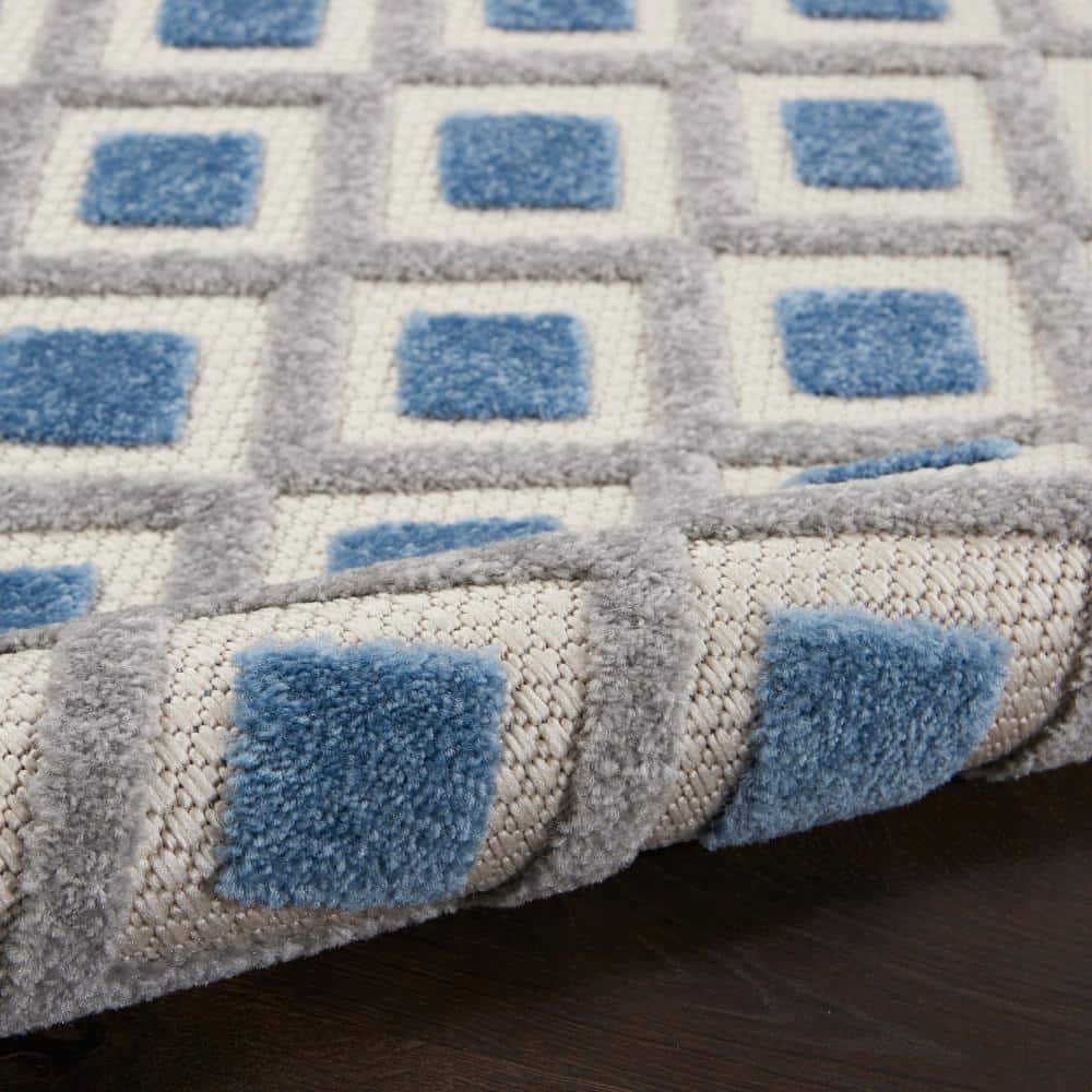 Modern Diamonds 6' x 9' Blue/Grey Synthetic Outdoor Rug