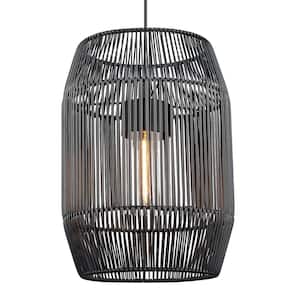 Seabrooke 1-Light Natural Black Outdoor Pendant with Black Wicker Shade