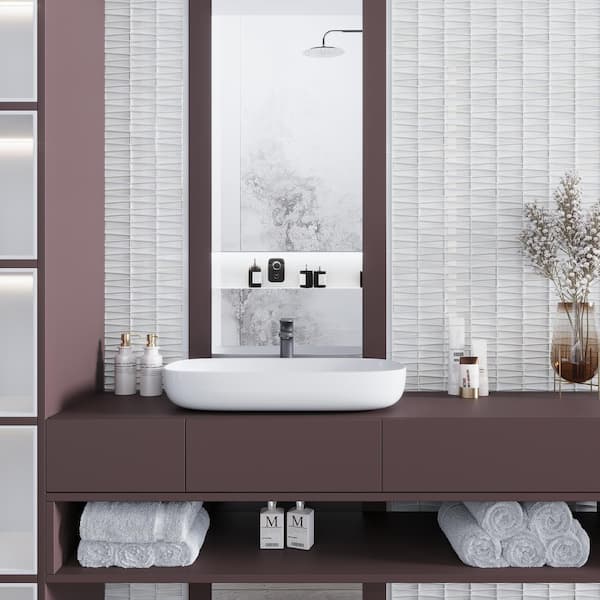 White 12 in. x 12.9 in. Triangle Polished and Matte Finished Glass Mosaic Tile (5.38 sq. ft./Case)