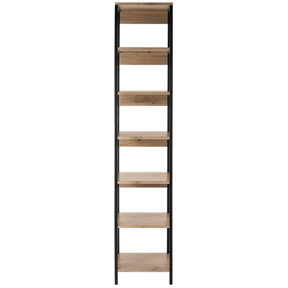 Transitional Oak & Black Iron 7-Tier Etagere - 79"