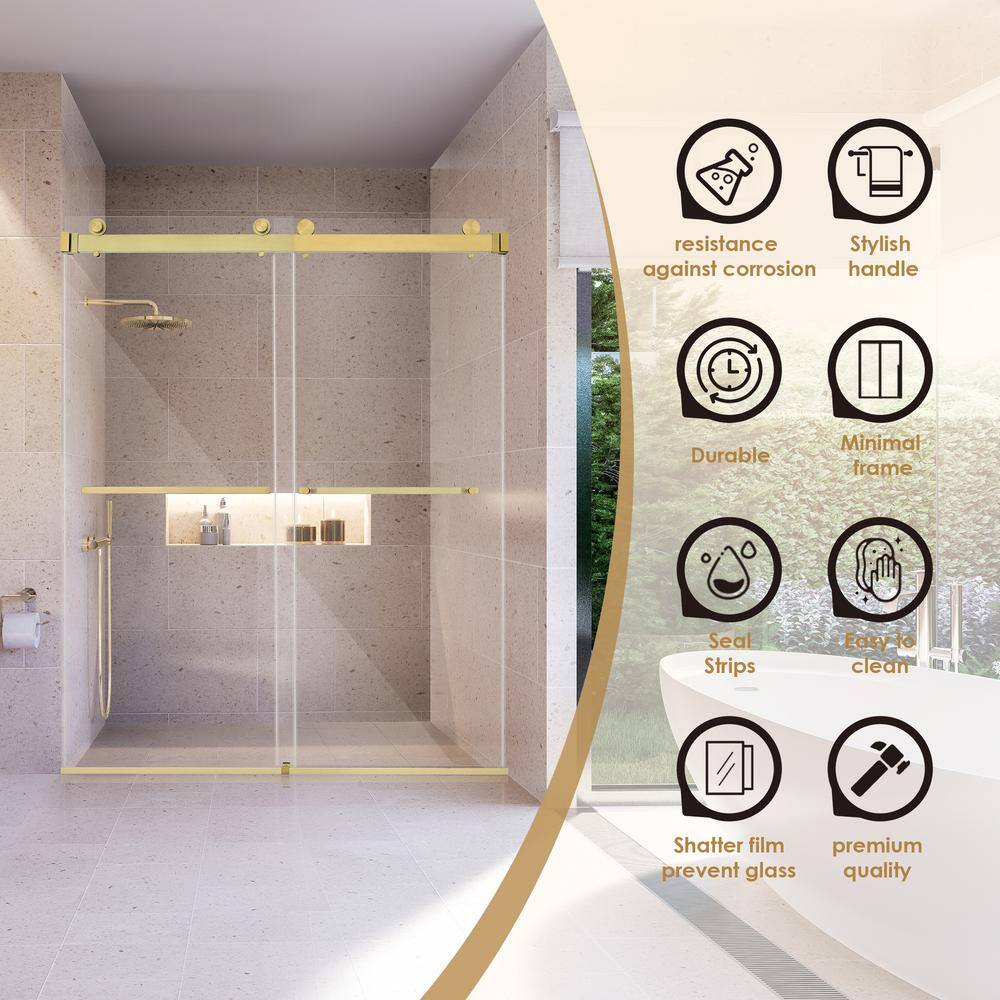 Bolani 60" Brushed Gold Frameless Glass Shower Door