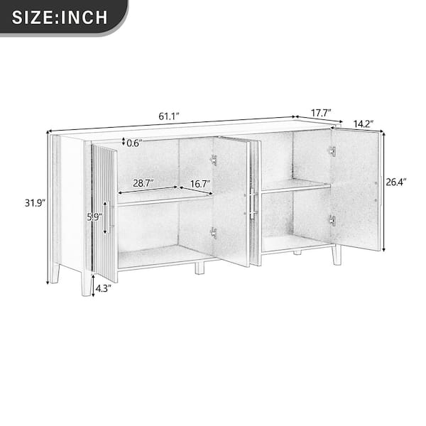 Black 61.1 in. W. Wood Buffet Sideboard, Accent Storage Cabinet with Golden Metal Handles