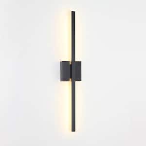 :1-Light 27.5 in. Black Straight Line LED Wall Sconce with 3000K Warm Light