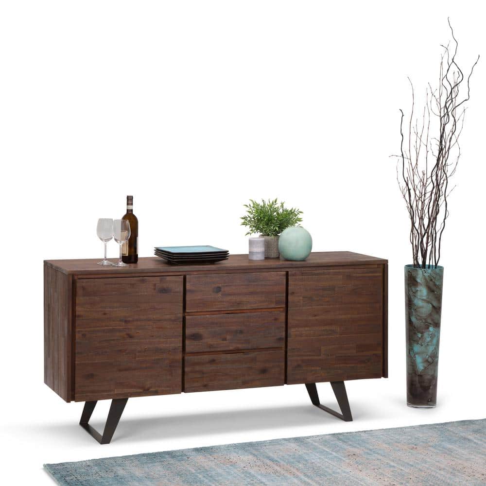 Lowry Distressed Charcoal Brown Solid Acacia & Metal Sideboard Buffet