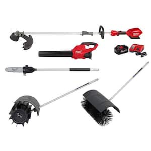 M18 FUEL 18V Lith-Ion Brushless Cordless Electric String Trimmer/Blower Combo Kit with Broom, Brush, Pole (5-Tool)