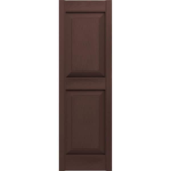 Builders Edge 14.75 in. x 75 in. Raised Panel Vinyl Exterior Shutters Pair in Federal Brown