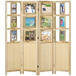 4-Panel Room Divider, 5.6 ft. Indoor Wood Portable Folding Privacy Screens with Photo Frames and Cardstocks