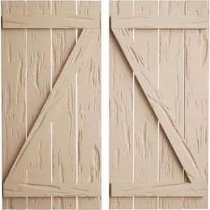 23.5 in. x 86 in. Timberthane Polyurethane 4-Board Spaced Board-n-Batten Pecky Cypress Faux Wood Shutters w/Z-Board Pair