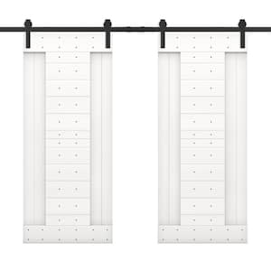 48 in. x 84 in. Pure White Stained DIY Knotty Pine Wood Interior Double Sliding Barn Door with Hardware Kit