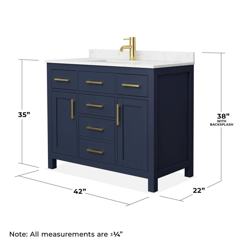 Beckett 42 Inch Dark Blue Birch Wood Bathroom Vanity with Cultured Marble Top