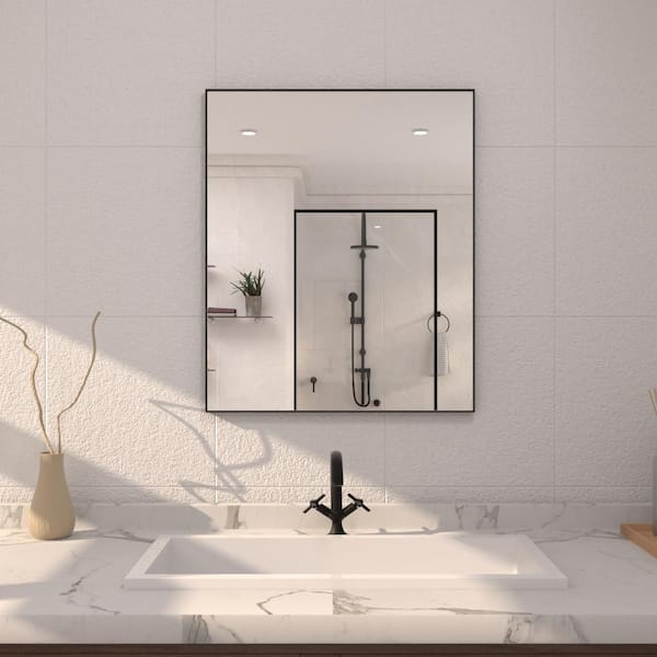 36 in. W x 30 in. H Rectangular Framed Wall Bathroom Vanity Mirror in Matte Black