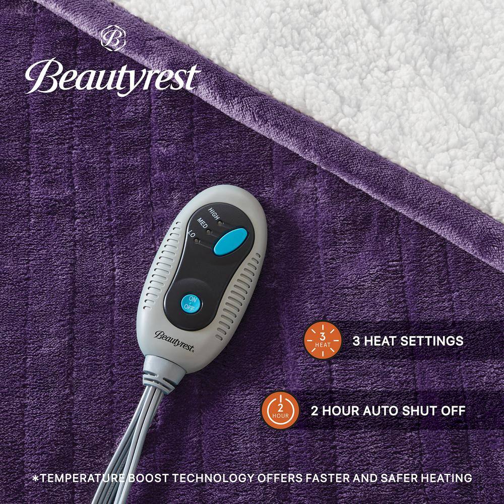 Oversized Purple Sherpa Electric Heated Blanket, 60" x 70"