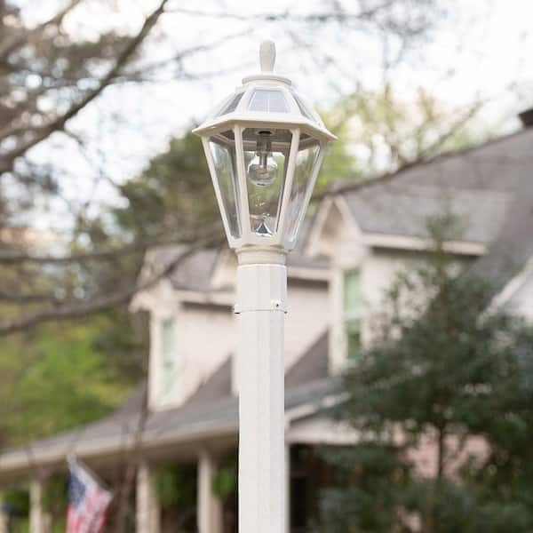 Polaris Solar 1-Light White Outdoor Solar Warm White LED Post Light with Pier Base or Wall Sconce Mounting Options