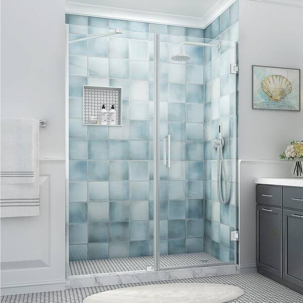 Aston Belmore XL 64.25 - 65.25 in. W x 80 in. H Frameless Hinged Shower Door with Clear StarCast Glass in Stainless Steel