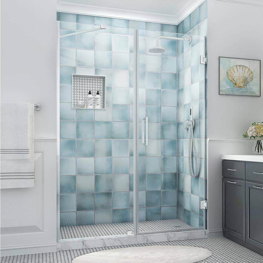 Belmore XL Frameless Hinged Shower Door with Clear Glass and Stainless Steel Frame