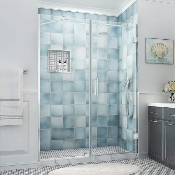 Aston Belmore XL 68.25 - 69.25 in. W x 80 in. H Frameless Hinged Shower Door with Clear StarCast Glass in Stainless Steel