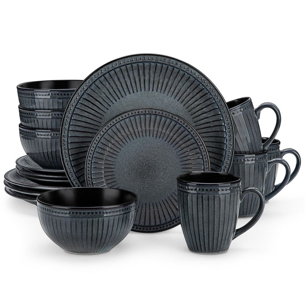 vancasso 16-Piece Black Grey Porcelain Dinnerware Set Service for