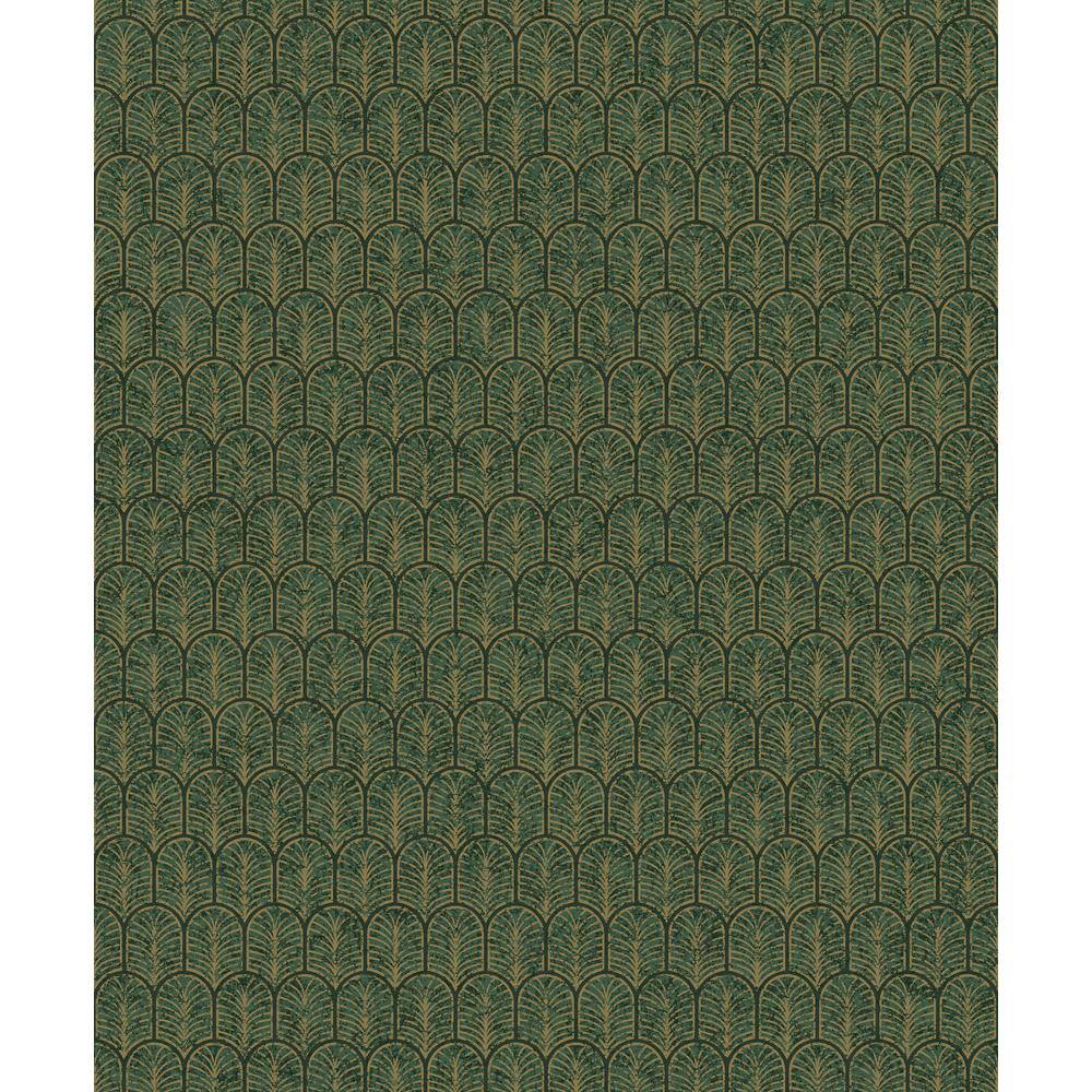 Lustre Collection Green Geometric Arch Metallic Finish Paper on Non-woven N