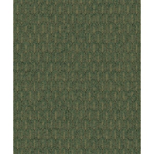 Lustre Collection Green Geometric Arch Metallic Finish Paper on Non-woven Non-pasted Wallpaper Roll