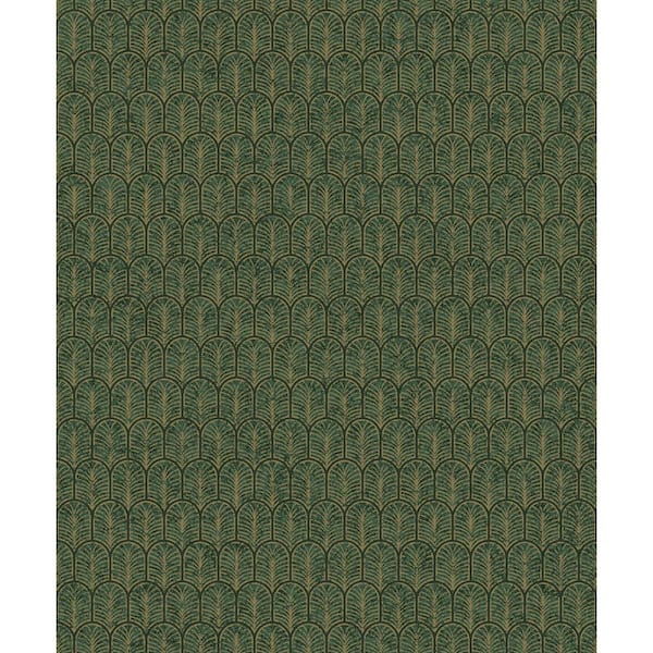 Unbranded Lustre Collection Green Geometric Arch Metallic Finish Paper on Non-woven Non-pasted Wallpaper Roll