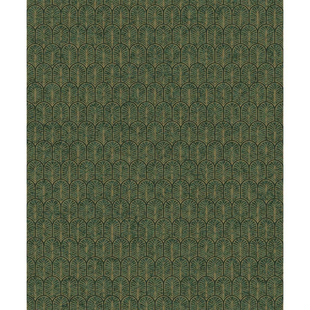 Lustre Collection Green Geometric Arch Metallic Finish Paper on Non-woven N