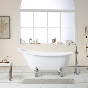 67 in. x 31.5 in. Acrylic Single Slipper Clawfoot Soaking Bathtub in White