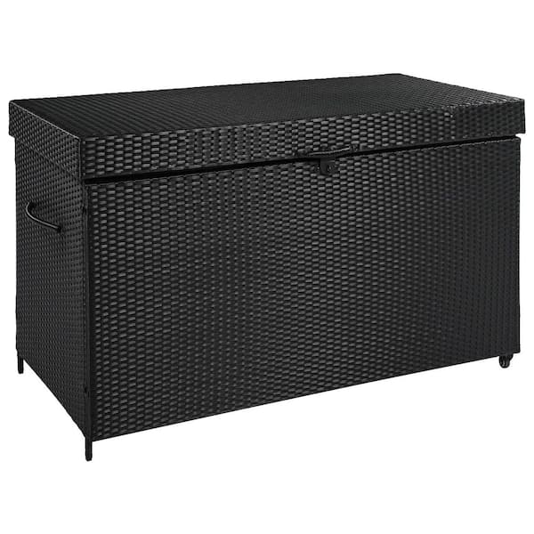 Black 200 Gal. Wicker Deck Box with Wheels for Patio Furniture, Outdoor Cushions, Pool Storage and Garden Tools