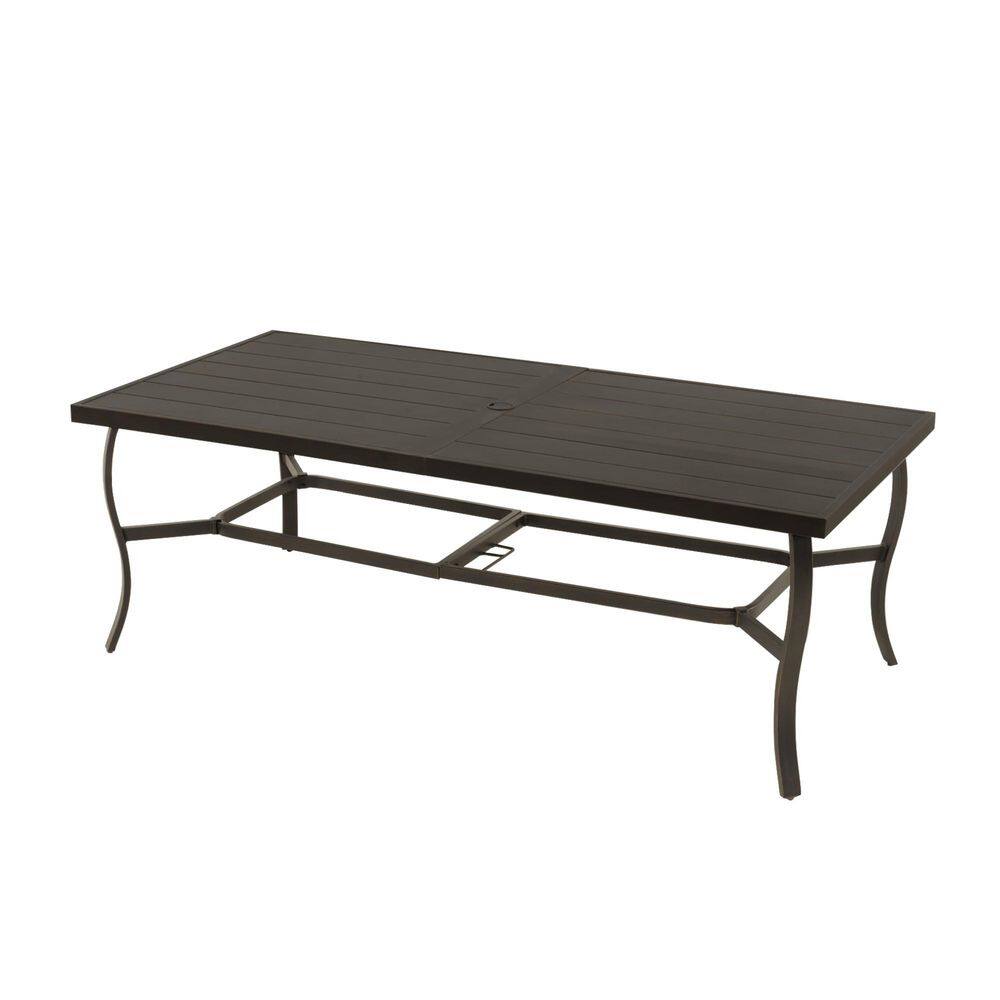 AluLux 8-Person Dark Brown Rectangular Aluminum Outdoor Dining Table with Umbrella Hole