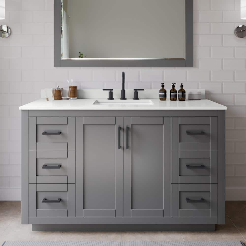 Miranda 54 in. W x 22 in. D x 33.75 in. H Single Bath Vanity in Dark Gray with White Quartz Top price history on PriceWatchPro