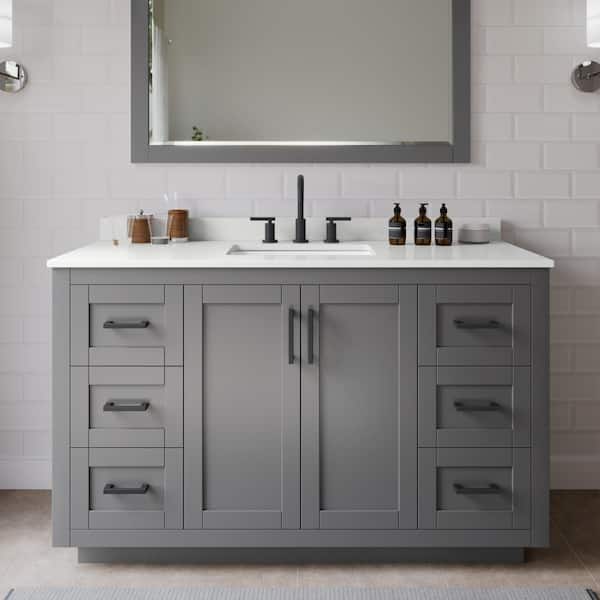 Miranda 54 in. W x 22 in. D x 33.75 in. H Single Bath Vanity in Dark Gray with White Quartz Top