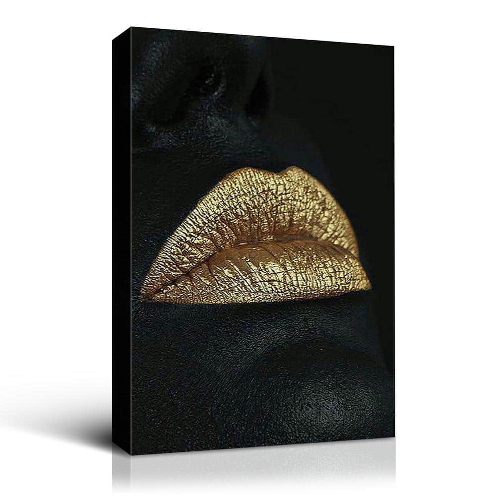 Glamour Black Mouth Unframed Watercolor Painted Portrait Canvas Wall Art P