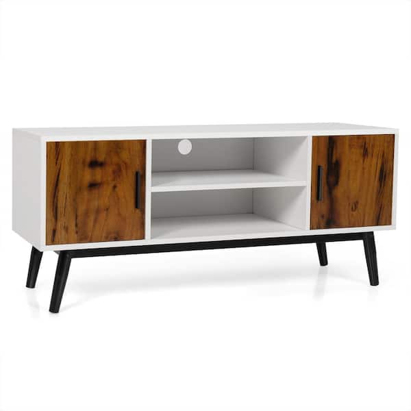 Gymax 45.5 in. Muti-Colored Modern TV Stand up to 55 in. Entertainment Media Console with Cabinets and Open Shelves